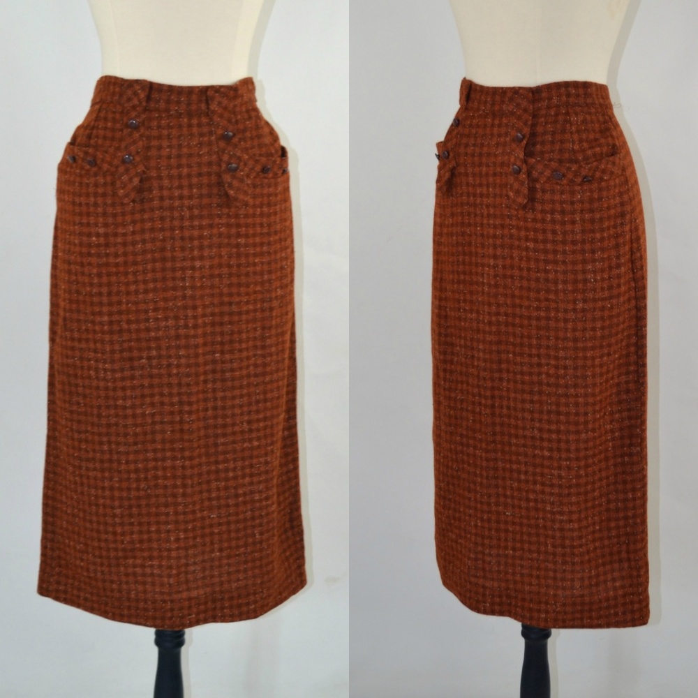 1960s Orange, Brown & Yellow Flecked Tweed Skirt